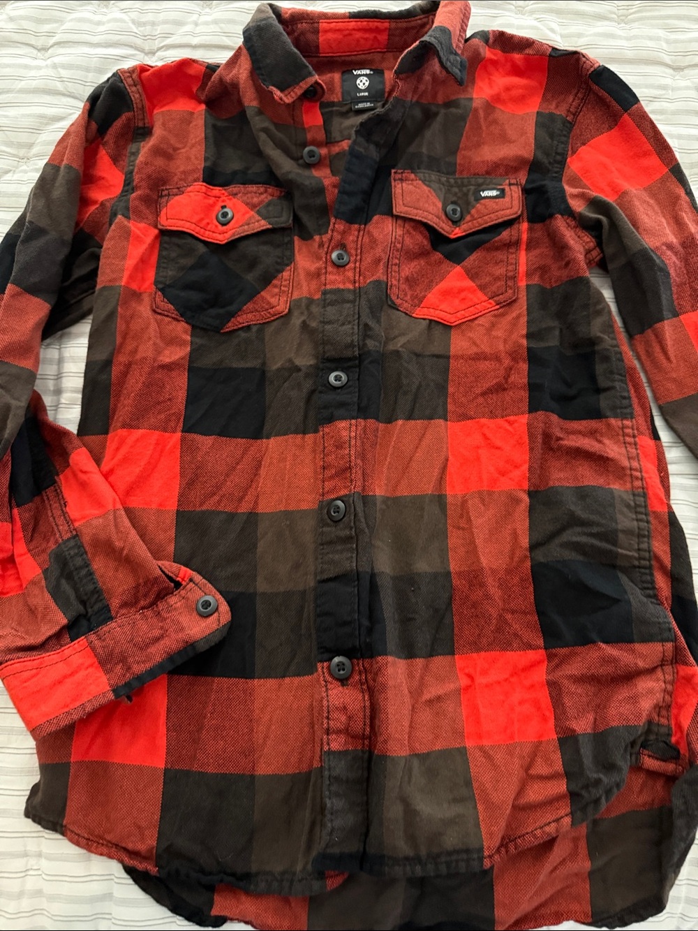 Vans Red Black Plaid Button-Down Shirt
